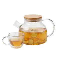 Chaleira Jarra de Vidro Borosilicato Chá Café Bambu - Top Chef / Jarra com Infusor