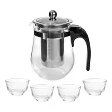 Kit Conjunto Chaleira 500ml + 4 Xícaras De Chá Infusor Inox