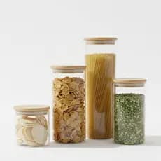 Kit 4 Potes Herméticos Vidro Tampa Bambu Mantimentos Cozinha