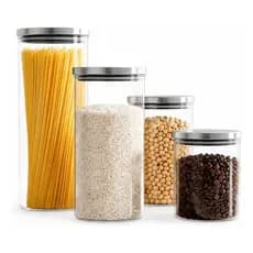 Kit 4 Potes Herméticos Vidro Tampa Inox Mantimentos Cozinha