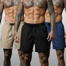 Kit 3 Shorts Mauricinho Tactel Bermuda Masculina Tectel Praia Liso P Ao GG
