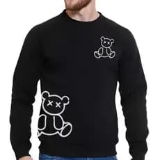 Moletom Gola Redonda Blusa De Frio, Casaco, Capote, Gola Careca Masculino Estampado Urso Sentado
