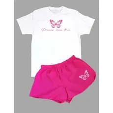 Conjuntinho Academia, camiseta algodão e short tactel, academia, verão, musculação, estampa borboleta 'dreams  2 pçs