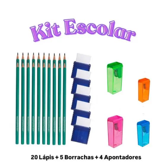 Kit Escolar 20 Lápis + 5 Borrachas + 4 Apontadores Marca Leo & Leo Promoção