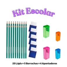 Kit Escolar 20 Lápis + 5 Borrachas + 4 Apontadores Marca Leo & Leo Promoção