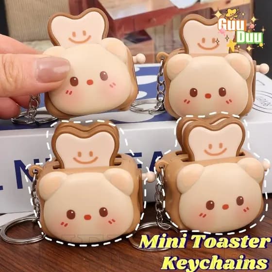 [Guudu] 4/1 Unidade De Chaveiros De Mini Torradeira De Desenho Animado Com Som-Moda , Engraçado , Kawaii-Presentes De An