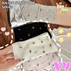 [GUUDUU] 1-4 Pares De Meias Listradas Com Estampa Floral Para Panturrilha – Moda , Estilo Balé , Lolita Meia Elástica Ma