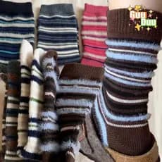 [GuuDuu] Meias Listradas De Pelúcia Retrô Outono Inverno – De Algodão Coreano Para Mulheres , Homens , Uso Diário Macias