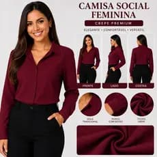 Camisa Social Feminina Elegante Manga Longa  Lisa Para Trabalho Reunioes E Eventos