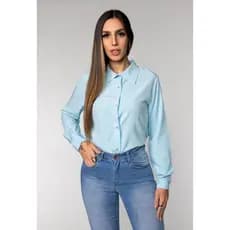 Camisa Social Feminina Manga Longa Com Punho E Botoes Lisa