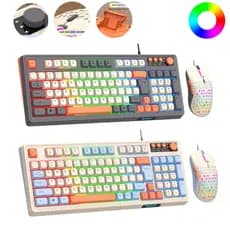 Kit De Teclado E Mouse Para Jogos Com Fio Combinações De Três Cores Iluminadas 98 Teclas