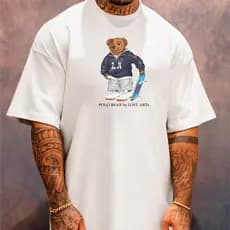 Camiseta Oversized Streetwear Masculina Gola Alta Urso Skate Polo Casual Larga
