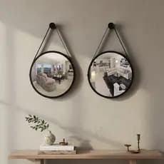 Kit 2 Espelhos Redondo Decorativo Suspenso Alça 60cm+suporte