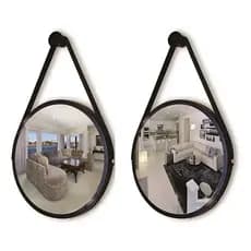 Kit 2 Espelhos Redondo Decorativo Suspenso Alça 60cm+suporte