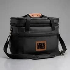 Bolsa Térmica Duo Bag Premium 12L Couro Sintético Sofisticado Compartimento Inteligentes Brindes Corporativos Uso Diário