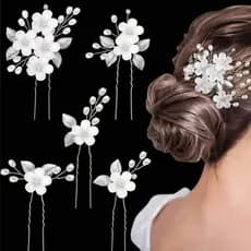 Conjunto de Pente de Cabelo de Casamento Para Noiva Com Pérolas Sintéticas e flores - Acessório de Cristal Para Dama