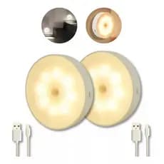 Kit 2 Lâmpada de Parede com Sensor de Movimento de 8 LEDs Recarregável por USB