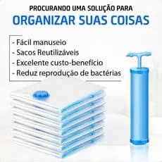Kit 10kit5 Saco a Vácuo 50x60 + Bomba Manual Organização de Roupas Mala Viagem Guarda Roupas