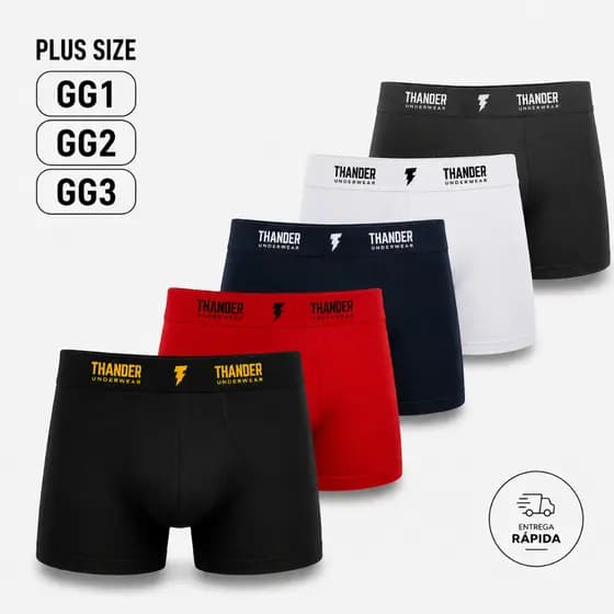Kit 3 Cuecas Boxer PLUS SIZE Thander de Microfibra Lisa Adulto GG1 GG2 GG3