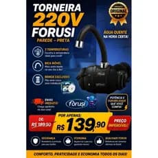 Torneira Elétrica Attiva Preta  220V 5400W Forusi
