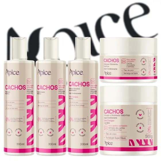 Kit Apice 5 Itens Cachos Linha Completa Apse - Creme, Shampoo, Gelatina, Cond e Máscara