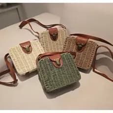 Bolsa de Palha (PRAIA)Sintética Quadrada Feminina Moda 🏝️