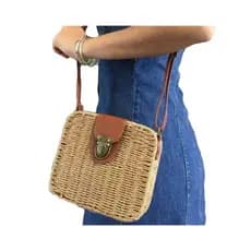 Bolsa de Palha Sintética Quadrada Feminina Moda Praia 🏝️