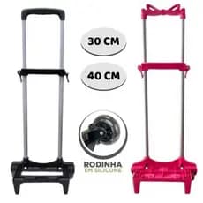 Carrinho para Mochila Escolar com 2 Hastes e Trava Tamanho Infantil com Rodinha de Silicone menina menino.