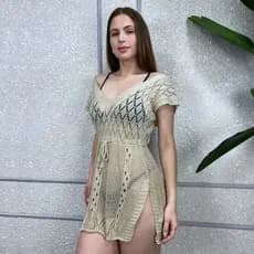 Vestido Saida De Praia Trico Elegante Feminina Verão Fenda Moda Praia