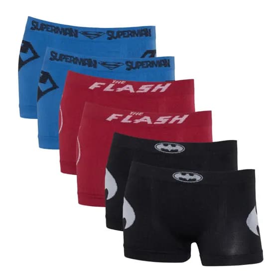 Kit 6 Cuecas Boxer Infantil Menino Liga da Justiça Microfibra Original