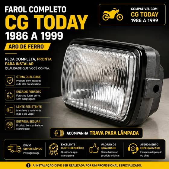 Farol Completo Modelo CG Today Ano 1986 a 1999 Aro Em Ferro