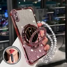 Capa Para iPhone X Xs Xr Max airbag De Quatro Cantos material anti-Queda Espelho De Maquiagem Função De Suporte De Telef
