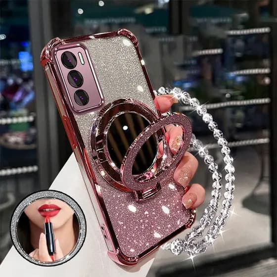 Capa Para Realme C75 , airbag De Quatro Cantos , material anti-Queda , Espelho De Maquiagem , Suporte Telefone , Função