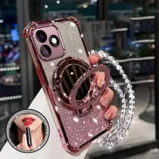 Capa Para OPPO A5 Pro 5G airbag De Quatro Cantos material anti-Queda Espelho De Maquiagem Função De Suporte De Telefone