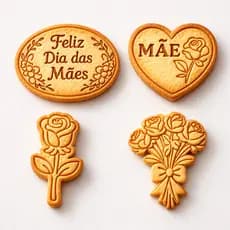Kit 4 Cortador Marcador Molde de Biscoito Tema Dia das Mães Cookie Pasta Americana Confeitaria