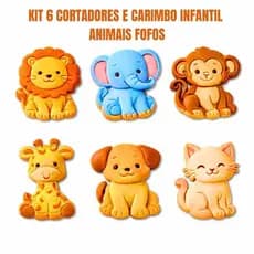 Kit 6 Cortador Marcador Biscoito Animais Fofinhos 6cm | Pasta Americana + Fondant + Biscuit
