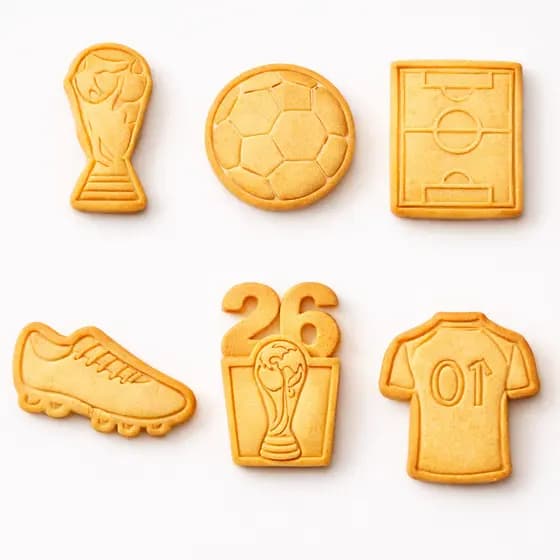 Kit 6 Moldes Cortadores Futebol Copa 2026 para Biscoito Massinha Biscuit e Confeitaria