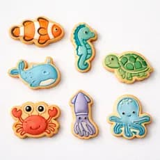 Kit 7 Cortadores Marcadores de Biscoito Fundo do Mar Animais Marinhos 3D Molde Carimbo