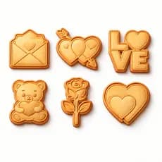 Kit Cortador de Biscoito Dia dos Namorados 6 Unidades Marcador Love Corações Rosa e Urso