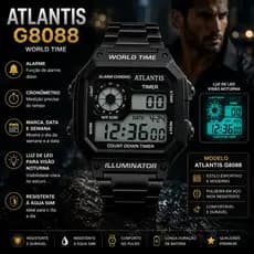 Relógio Atlantis Preto G8088  Prova D’agua  Esportivo