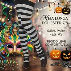 Meia Longa Listrada Poliéster 7/8 Para Festa Fantasia
