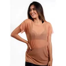 Camisa Blusa de Tule Transparente para Academia Moda Fitness Feminina Luxo