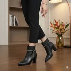 Bota Feminina La Via Salto Bloco Bico Fino Ziper Lateral Correia Strass Confortável Moda