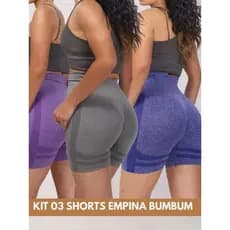 KIT 03 Shorts Feminino Empina Bumbum Cintura Alta Sem Costura Elastico Modela o Corpo Fitness Academia