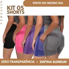 KIT 05 Shorts Feminino Empina Bumbum Cintura Alta Sem Costura Elastico Modela o Corpo Fitness Academia