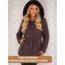 Jaqueta Parka Feminina Inverno Forrada Pelinho Casaco Quentinho Capuz Removivel Luxo