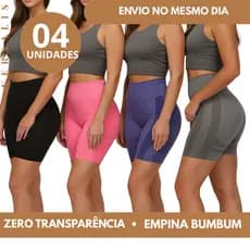 KIT 04 Shorts Feminino Empina Bumbum Cintura Alta Sem Costura Elastico Modela o Corpo Fitness Academia