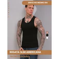 Regata Masculina Americana Slim Algodão Basica Lisa Ribana Canelada para Uso Esportivo e Casual