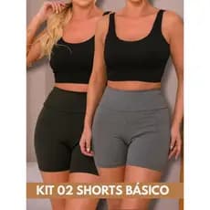 KIT 02 Shorts Basico Feminino Cintura Alta Meia Coxa Liso Fitness Academia Suplex Sem Transparencia