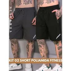 KIT 02 Short Bermuda Masculino Dry Fit Tecido Gelado Poliamida Bolso com Ziper Elastico Uso Casual Lazer Academia